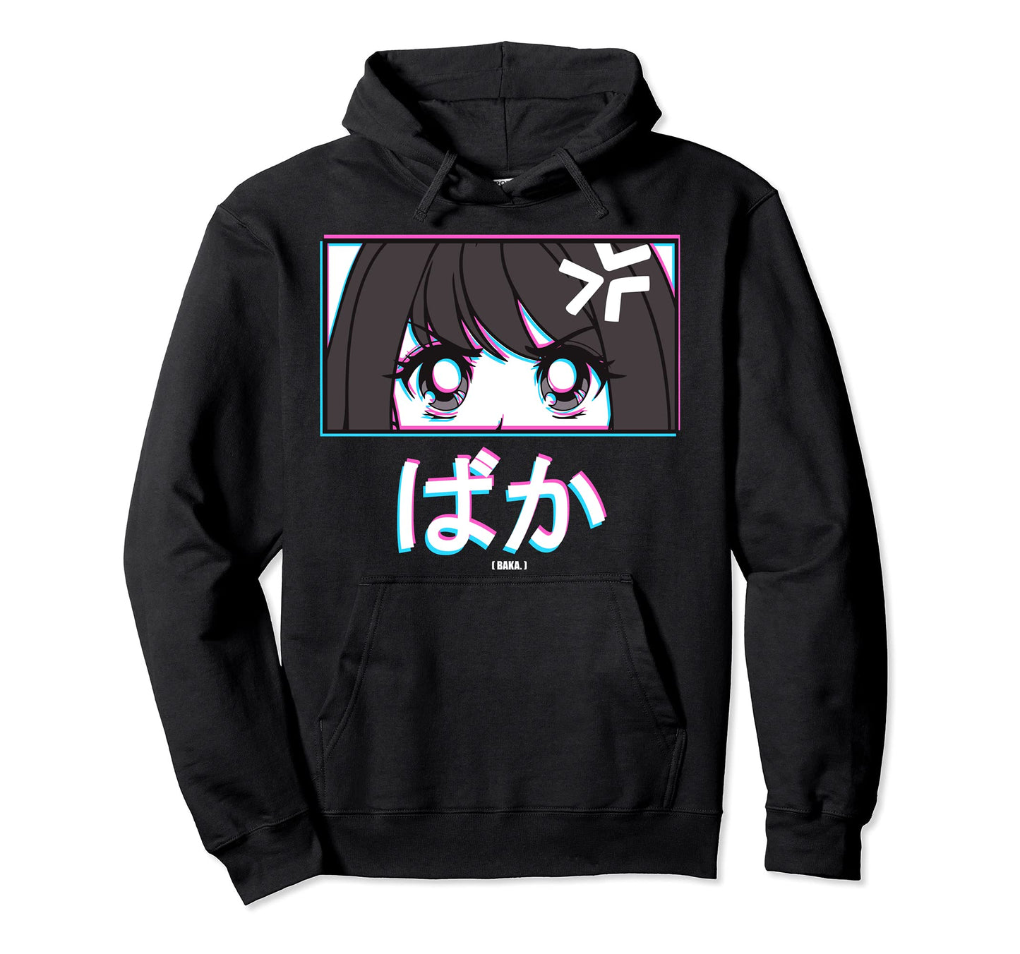 Japanese Word Baka Anime Glitch Hoodie - Minimalist Print Men Women - T-Shirt, Sweatshirt, Hoodie