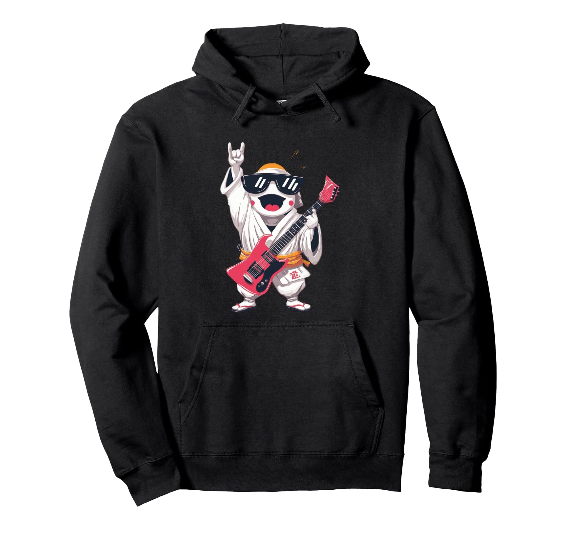 Rock Monk Electric Guitarist Kawaii Anime Hoodie - Graphic Print Unisex - T-Shirt, Sweatshirt, Hoodie