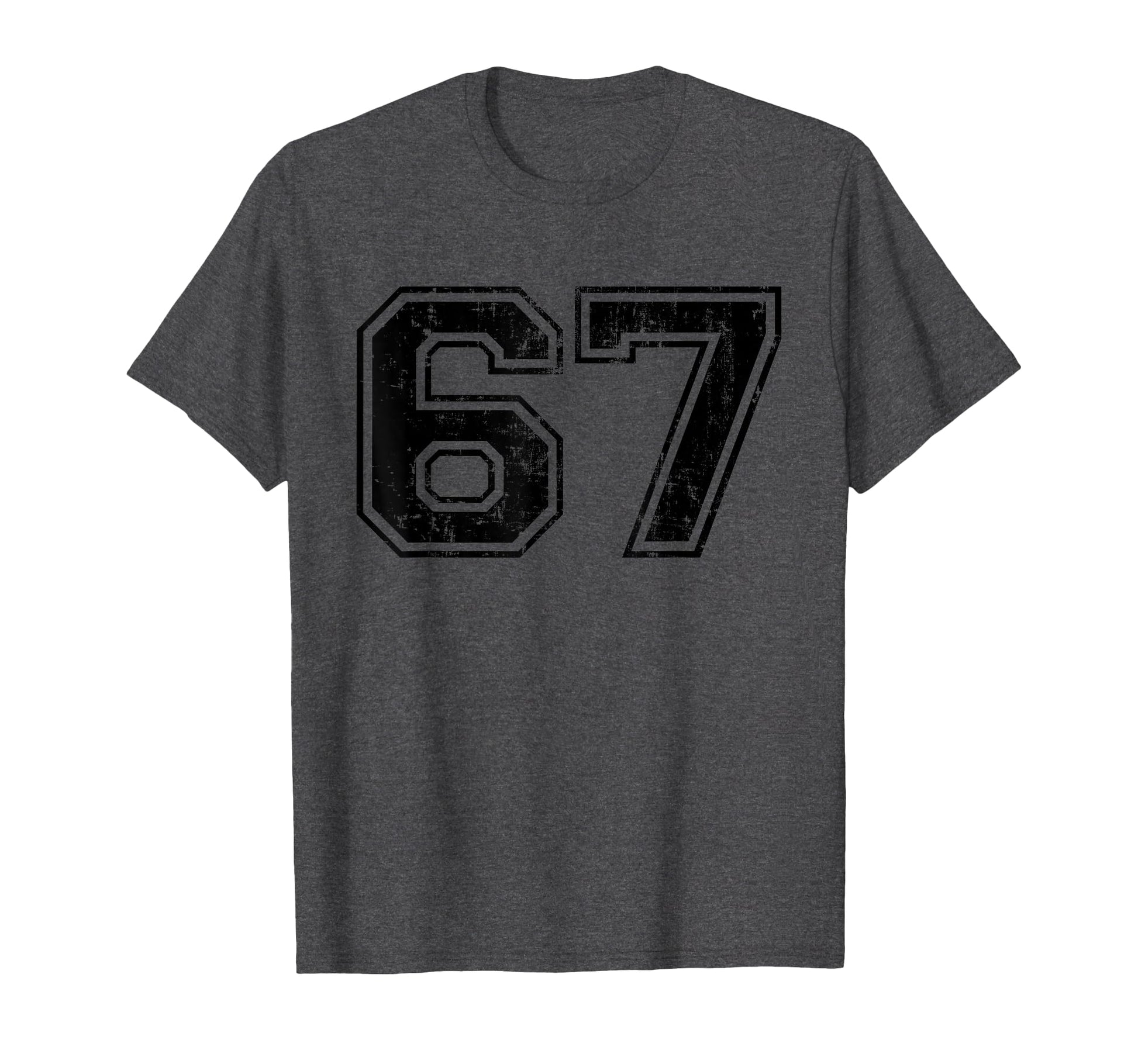 Number 67 Varsity Distressed Sport T-Shirt - Fun Novelty Design for Adults - T-Shirt, Sweatshirt, Hoodie