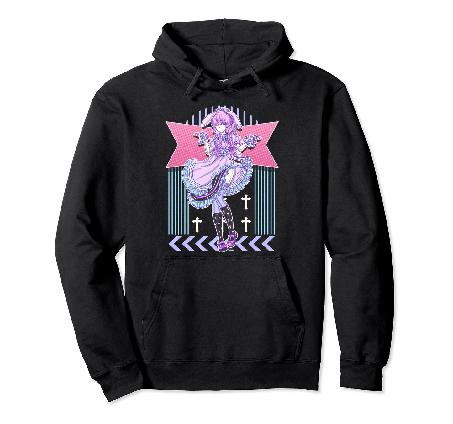 Kawaii Pastel Goth Bunny Anime Hoodie - Streetwear Style for Adults - T-Shirt, Sweatshirt, Hoodie