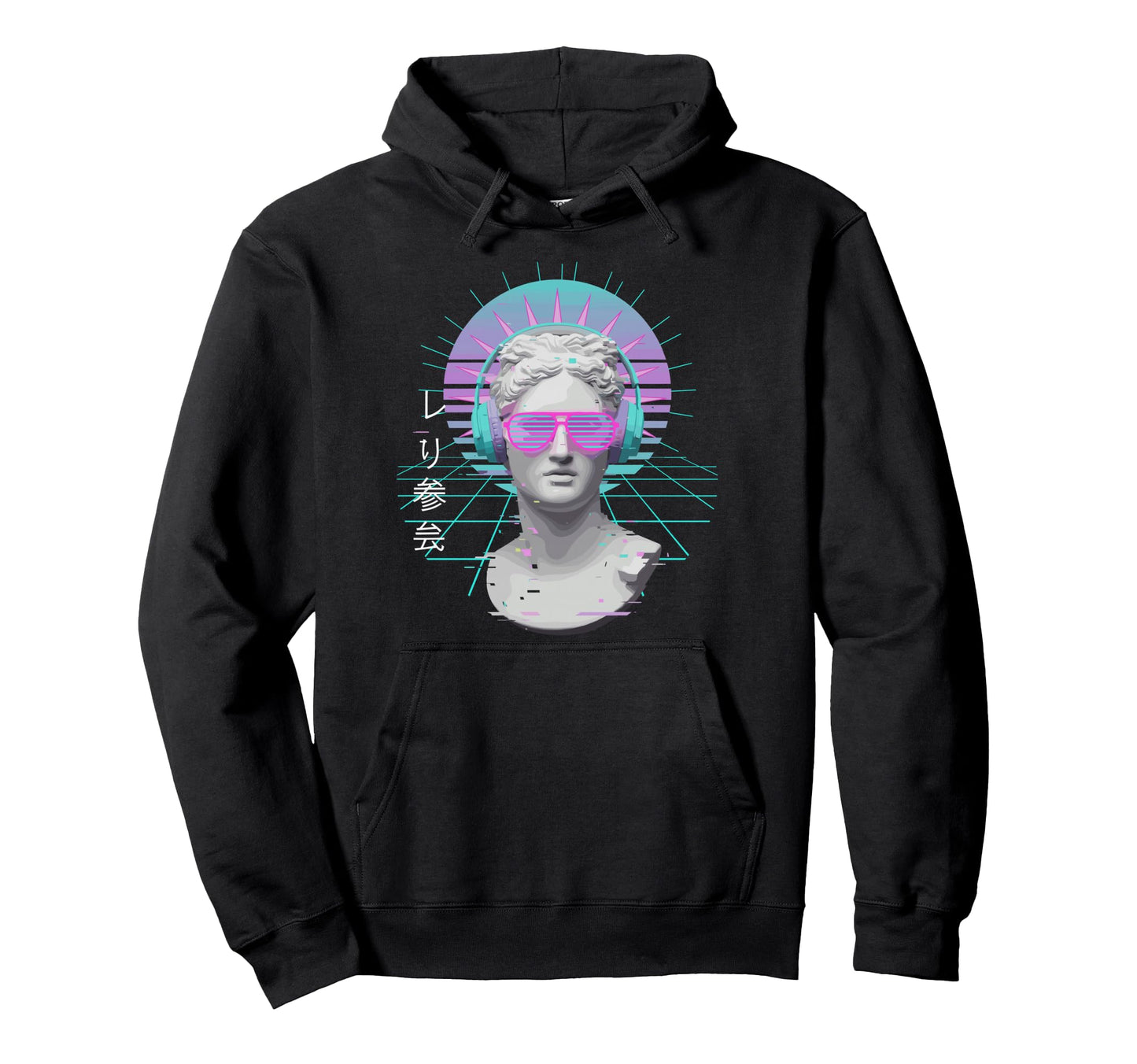 Vaporwave Fan Headphone Statue Glitch Hoodie - Aesthetic Graphic Unisex - T-Shirt, Sweatshirt, Hoodie