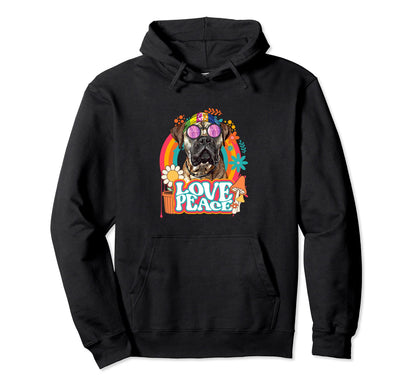 Hippie Bullmastiff Dog 60S 70S Hoodie - Casual Everyday Wear Men Women - T-Shirt, Sweatshirt, Hoodie