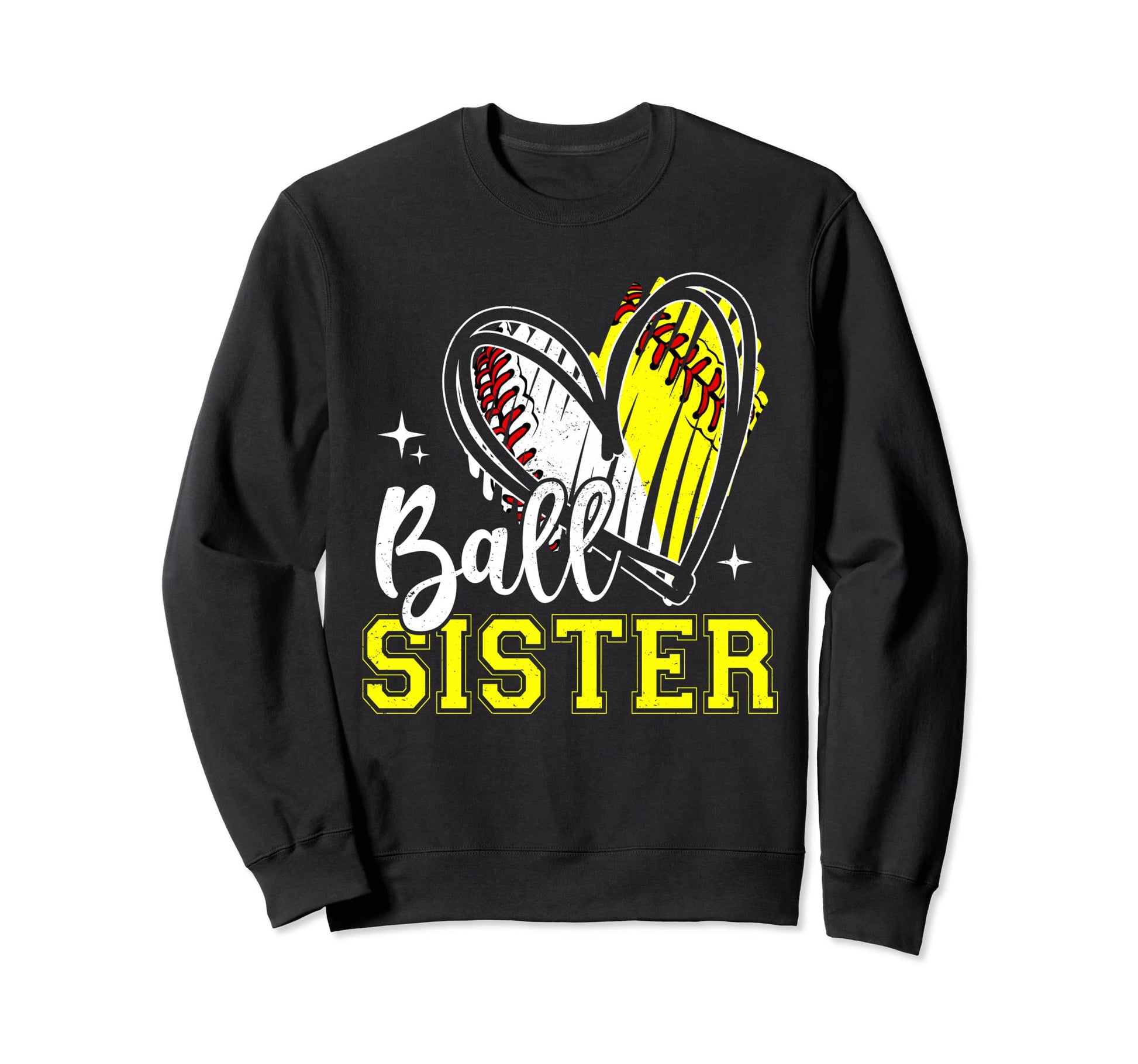 Ball Sister Heart Baseball Softball Hoodie - Trendy Graphic for Adults - T-Shirt, Sweatshirt, Hoodie
