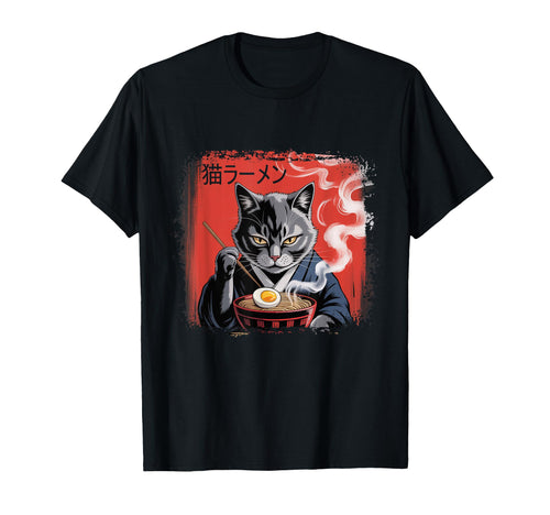 Japanese Cat Ramen Samurai Aesthetic T-Shirt - Graphic Print for Adults - T-Shirt, Sweatshirt, Hoodie
