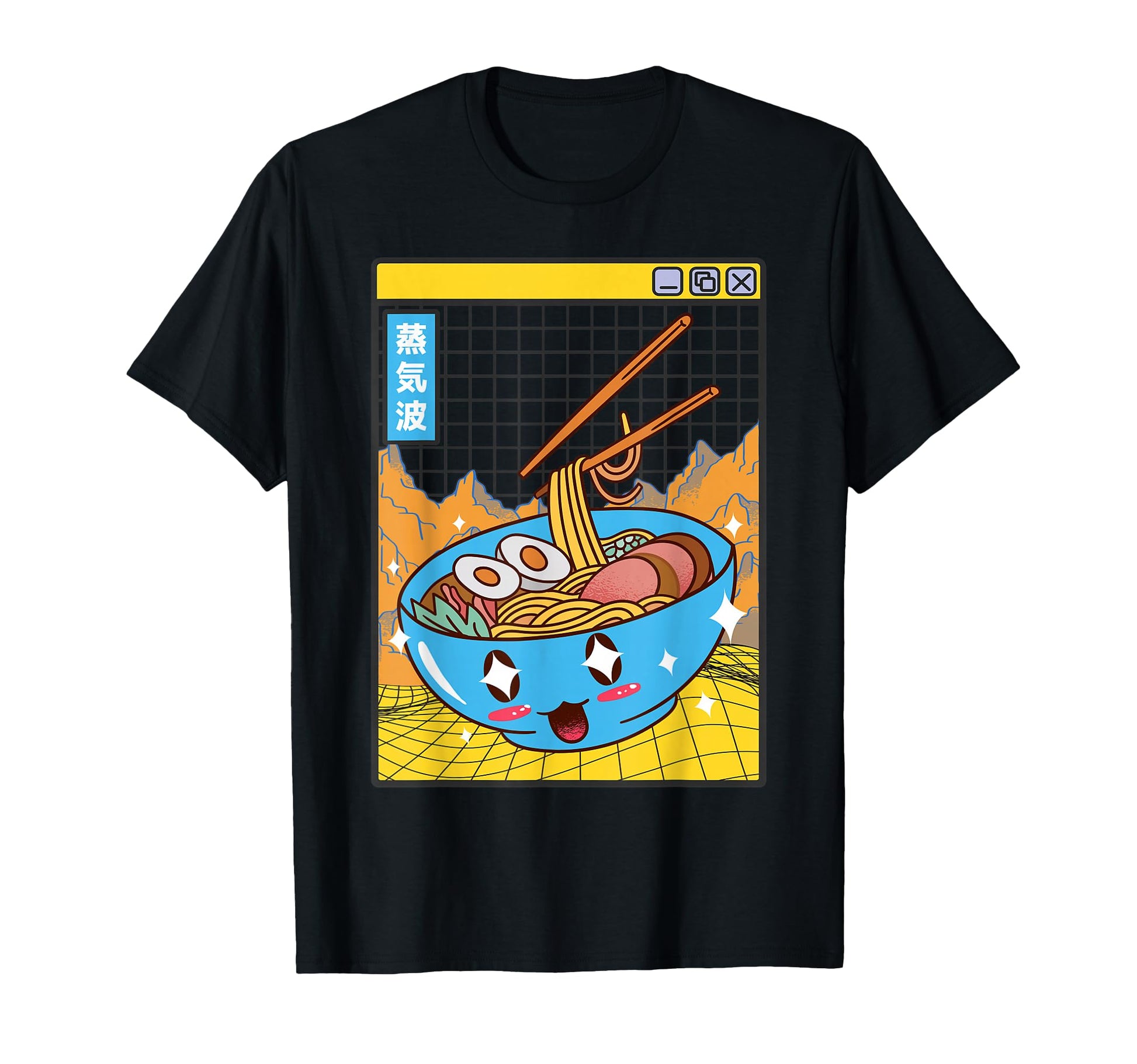 Ramen Noodles Bowl Kawaii Grid T-Shirt - Aesthetic Graphic Unisex - T-Shirt, Sweatshirt, Hoodie