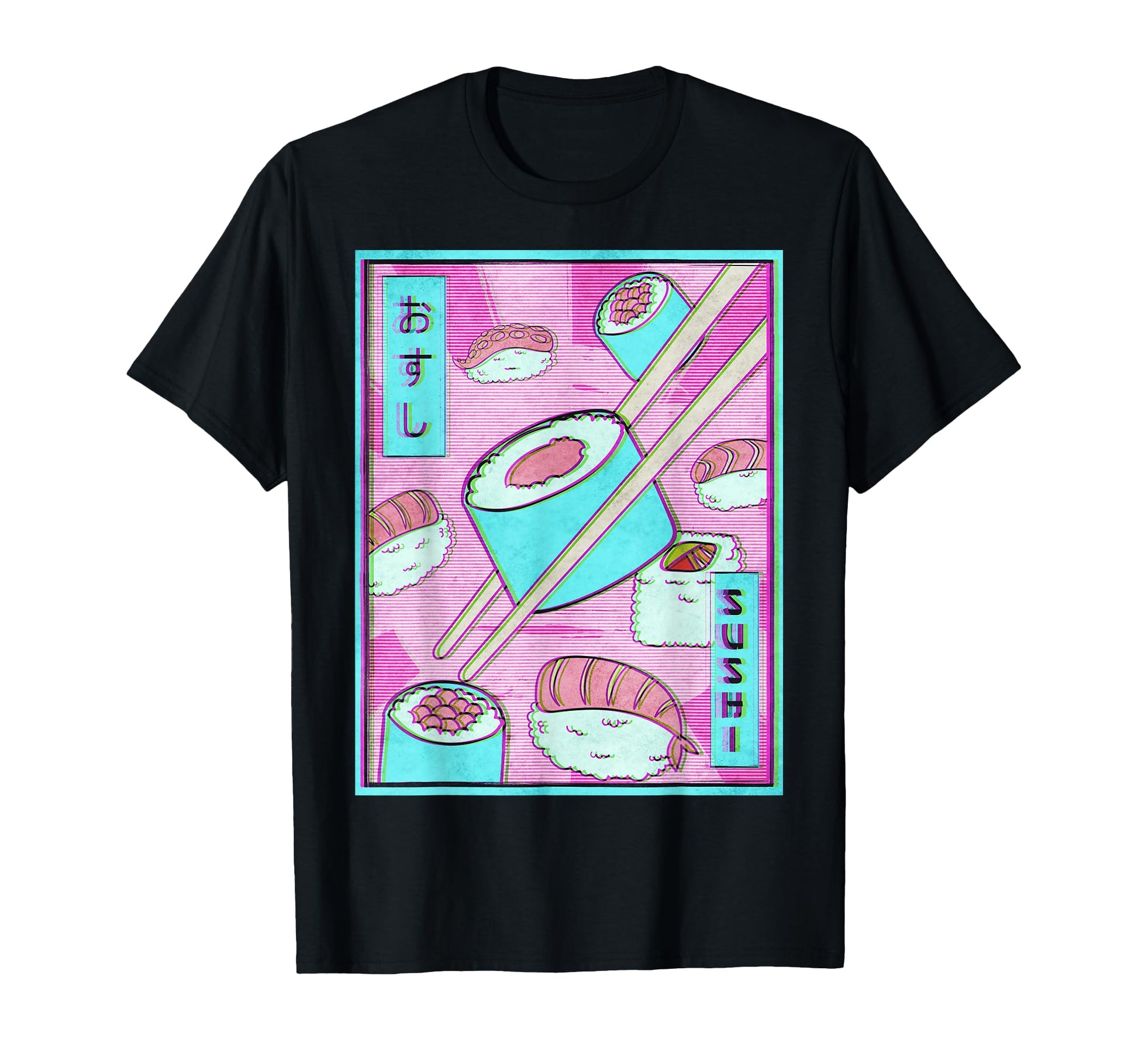 Vaporwave Aesthetic Sushi Glitch T-Shirt - Custom Art Print Men Women - T-Shirt, Sweatshirt, Hoodie