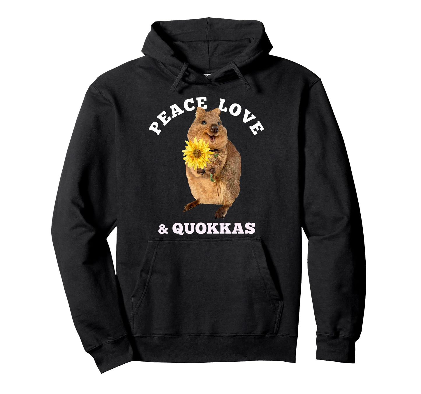 Kawaii Quokka Peace Love Sunflower Hoodie - Unique Graphic Men Women - T-Shirt, Sweatshirt, Hoodie