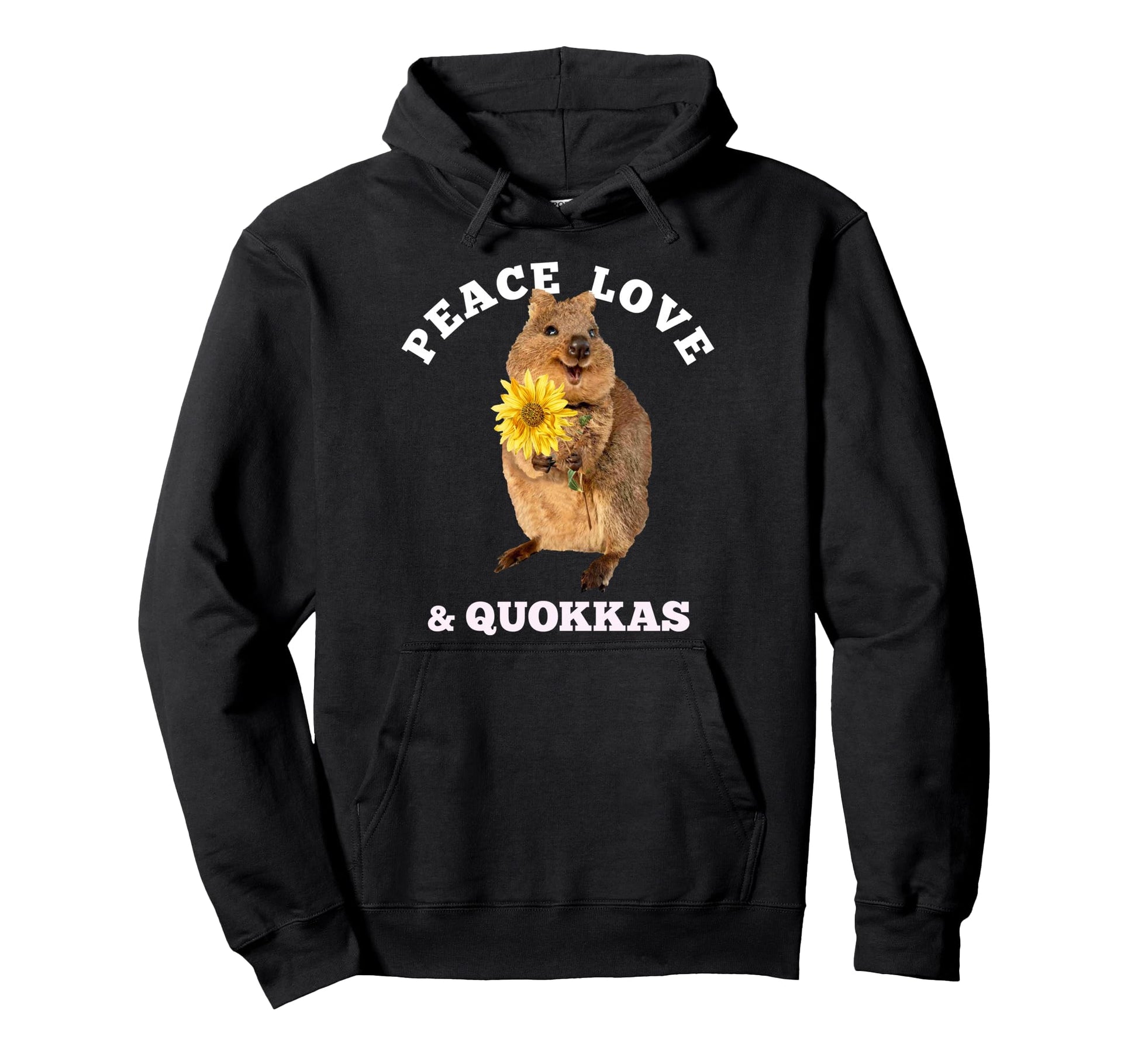 Kawaii Quokka Peace Love Sunflower Hoodie - Unique Graphic Men Women - T-Shirt, Sweatshirt, Hoodie