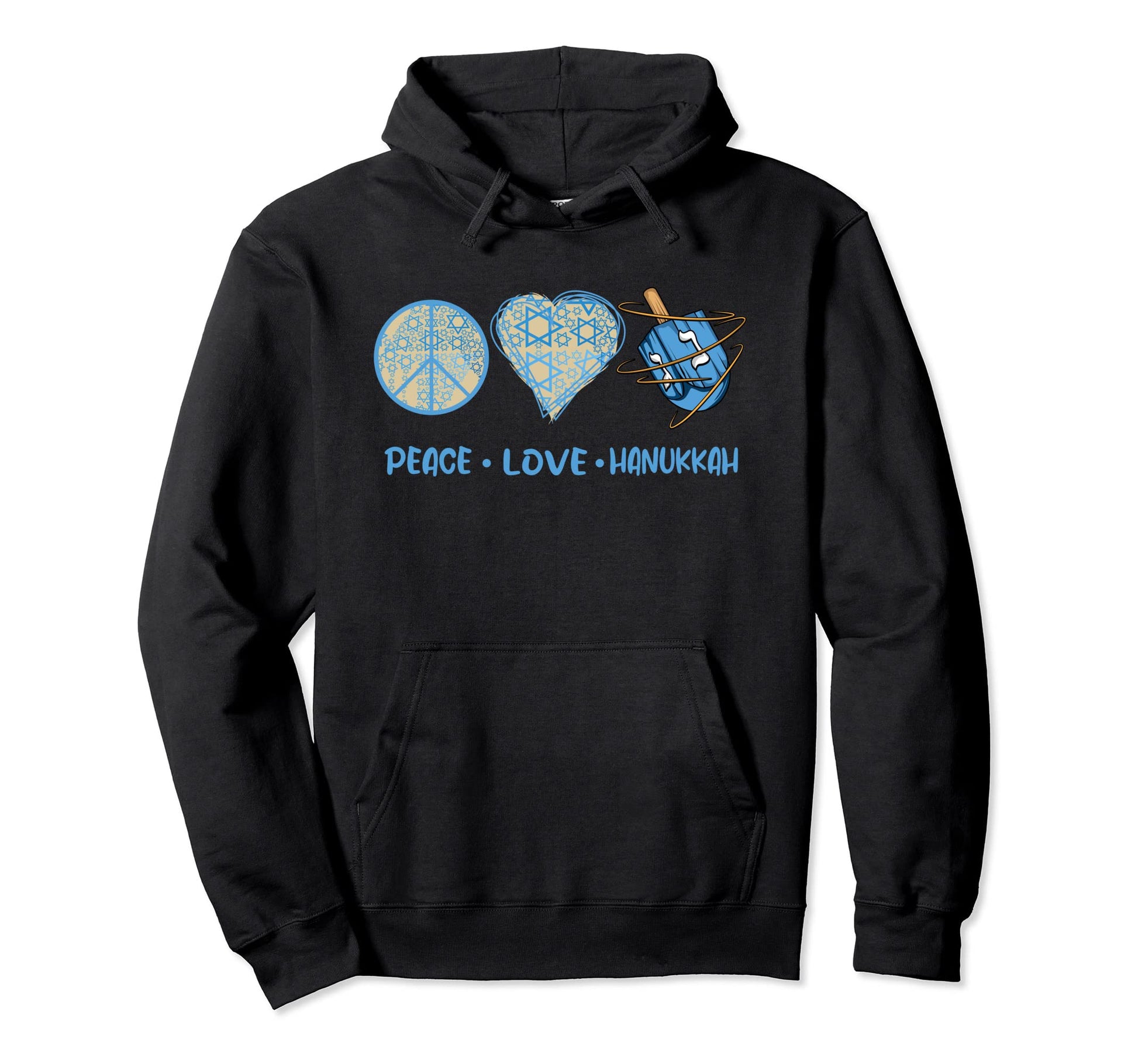 Peace Love Hanukkah Dreidel Hoodie - Unique Graphic for Adults - T-Shirt, Sweatshirt, Hoodie