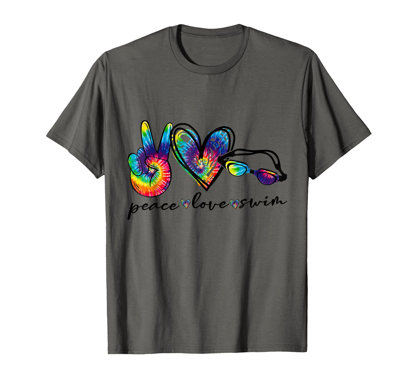 Peace Love Swim Goggles Tie Dye Swimmer T-Shirt - Unique Graphic Men Women - T-Shirt, Sweatshirt, Hoodie