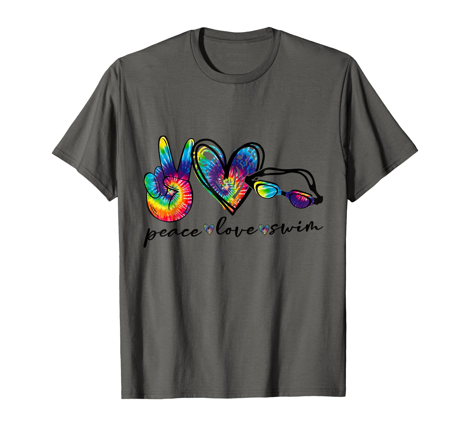 Peace Love Swim Goggles Tie Dye Swimmer T-Shirt - Unique Graphic Men Women - T-Shirt, Sweatshirt, Hoodie