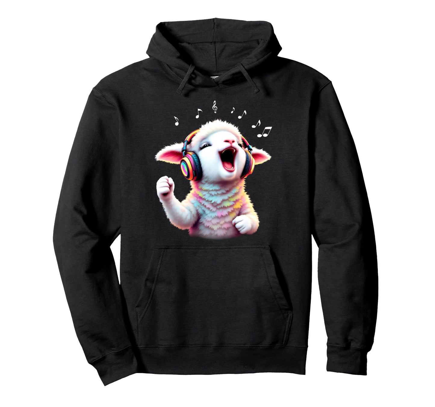 Musical Lamb Rainbow Singing Headphones Hoodie - Graphic Print for Adults - T-Shirt, Sweatshirt, Hoodie