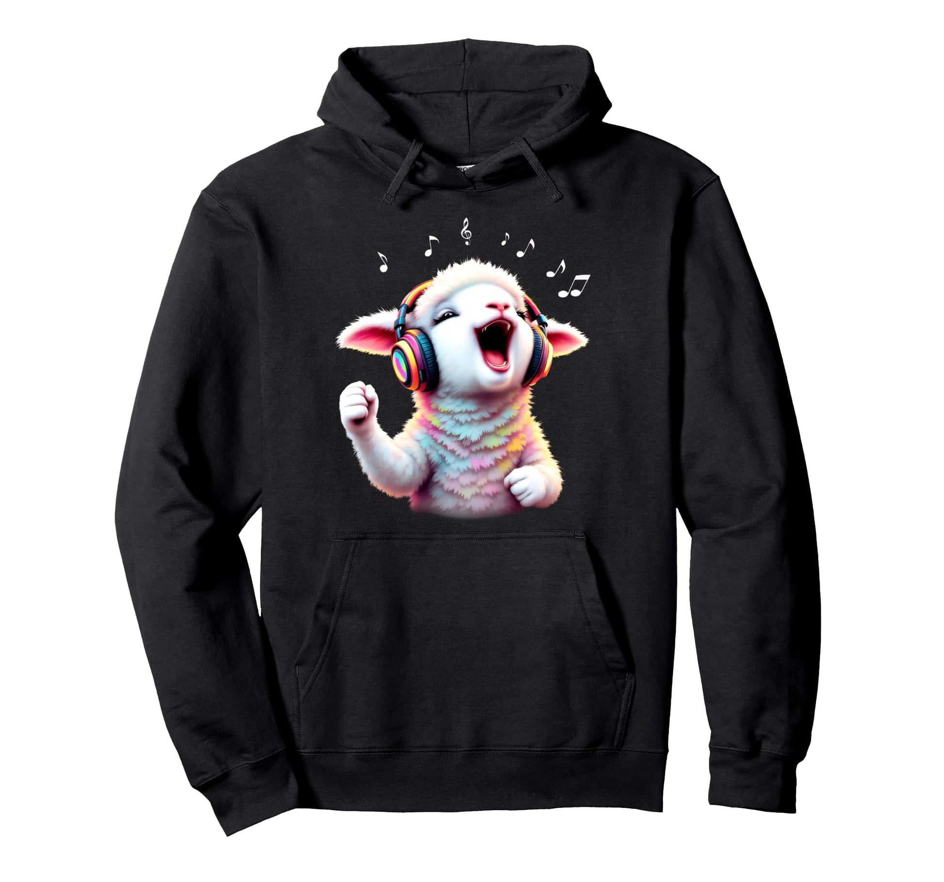 Musical Lamb Rainbow Singing Headphones Hoodie - Graphic Print for Adults - T-Shirt, Sweatshirt, Hoodie