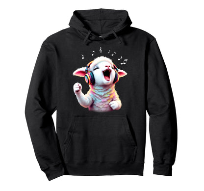Musical Lamb Rainbow Singing Headphones Hoodie - Graphic Print for Adults - T-Shirt, Sweatshirt, Hoodie