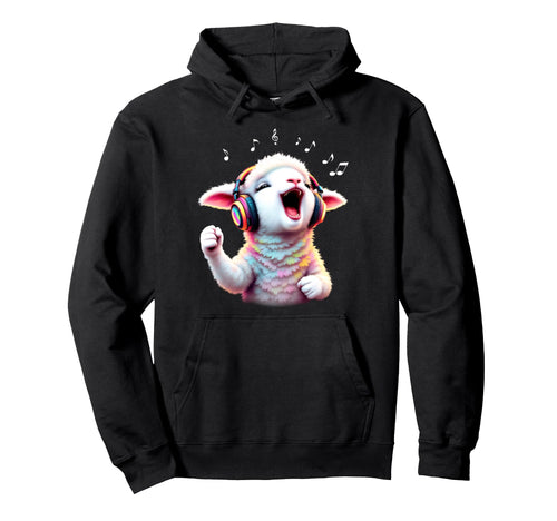 Musical Lamb Rainbow Singing Headphones Hoodie - Graphic Print for Adults - T-Shirt, Sweatshirt, Hoodie