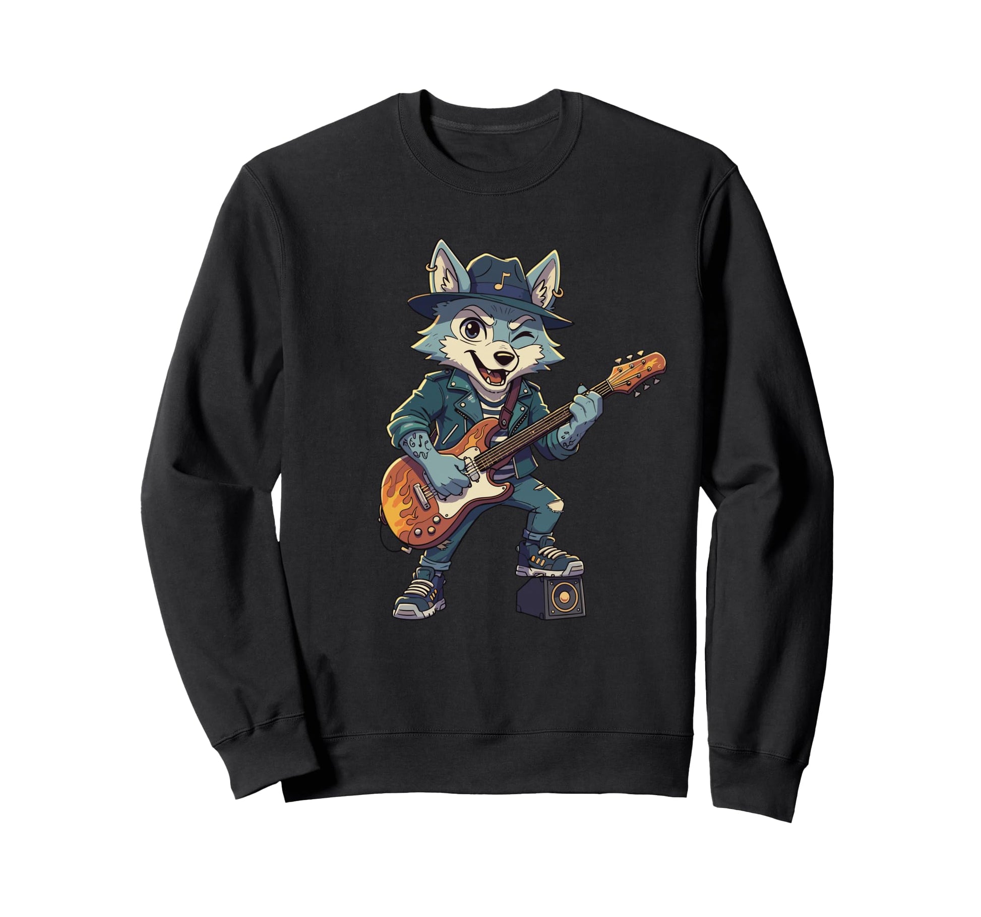 Punk Rocker Husky Playing Guitar Stage Sweatshirt - Minimalist Print Unisex - T-Shirt, Sweatshirt, Hoodie