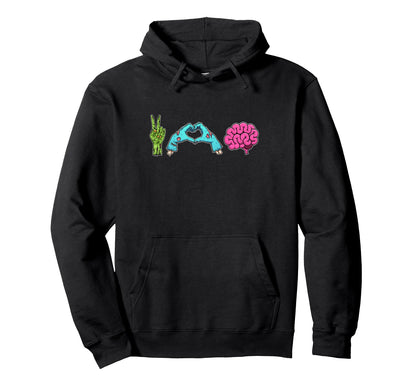 Zombie Hands Peace Love Brains Hoodie - Fun Novelty Design Unisex - T-Shirt, Sweatshirt, Hoodie