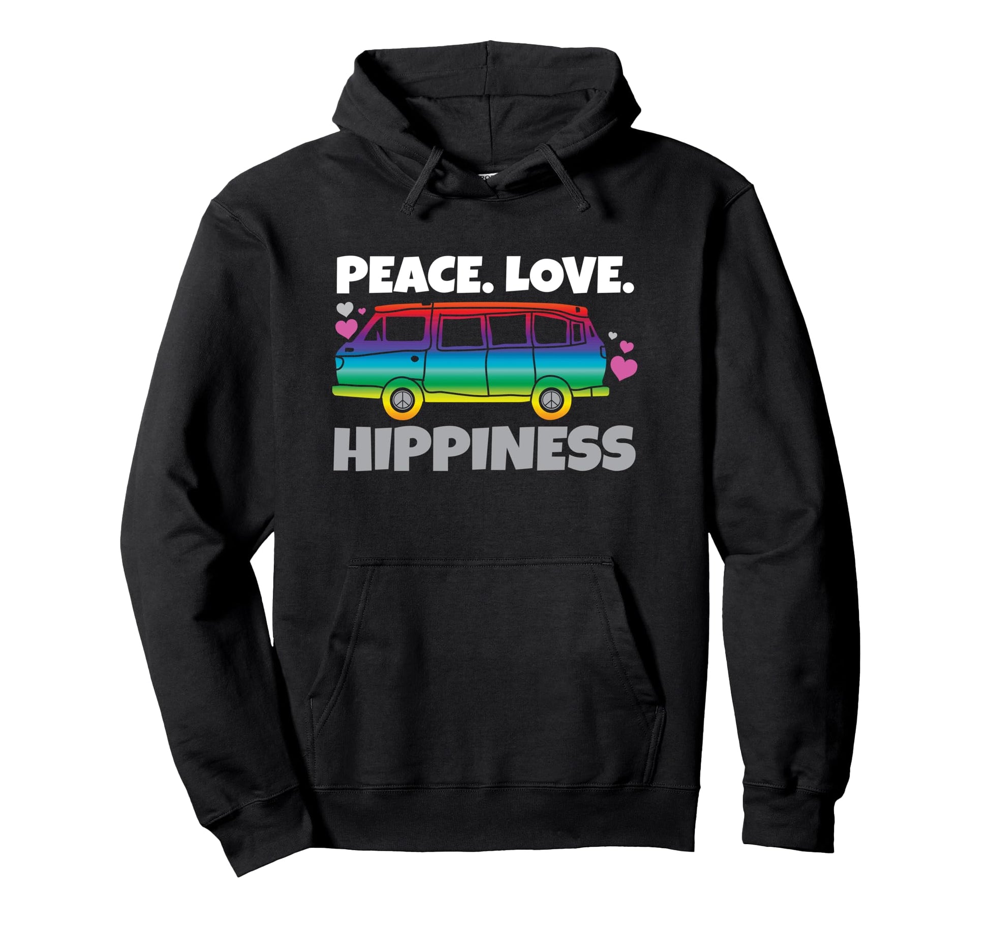 Peace Love Happiness Hippie Rainbow Hippy Hoodie - Unique Graphic Men Women - T-Shirt, Sweatshirt, Hoodie