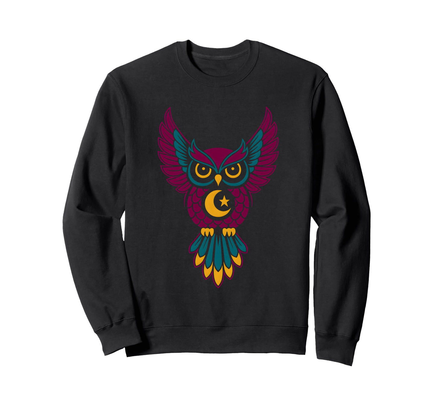 Cosmic Owl Wisdom Boho Hippie Mandala Sweatshirt - Unique Graphic Unisex - T-Shirt, Sweatshirt, Hoodie