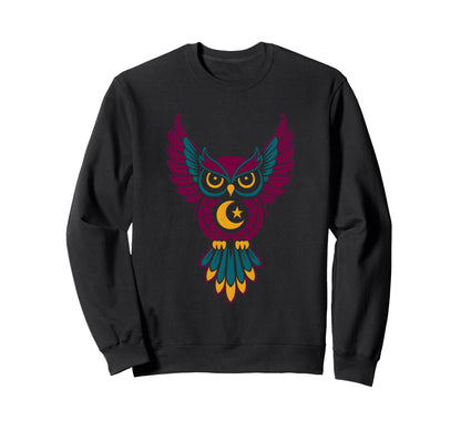 Cosmic Owl Wisdom Boho Hippie Mandala Sweatshirt - Unique Graphic Unisex - T-Shirt, Sweatshirt, Hoodie