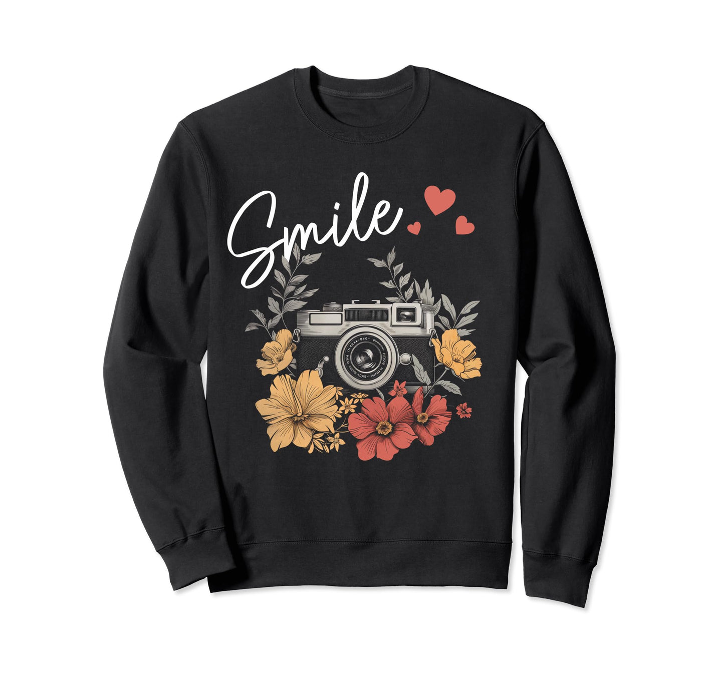 Photographer Smile Camera Flowers Sweatshirt - Minimalist Print for Adults - T-Shirt, Sweatshirt, Hoodie