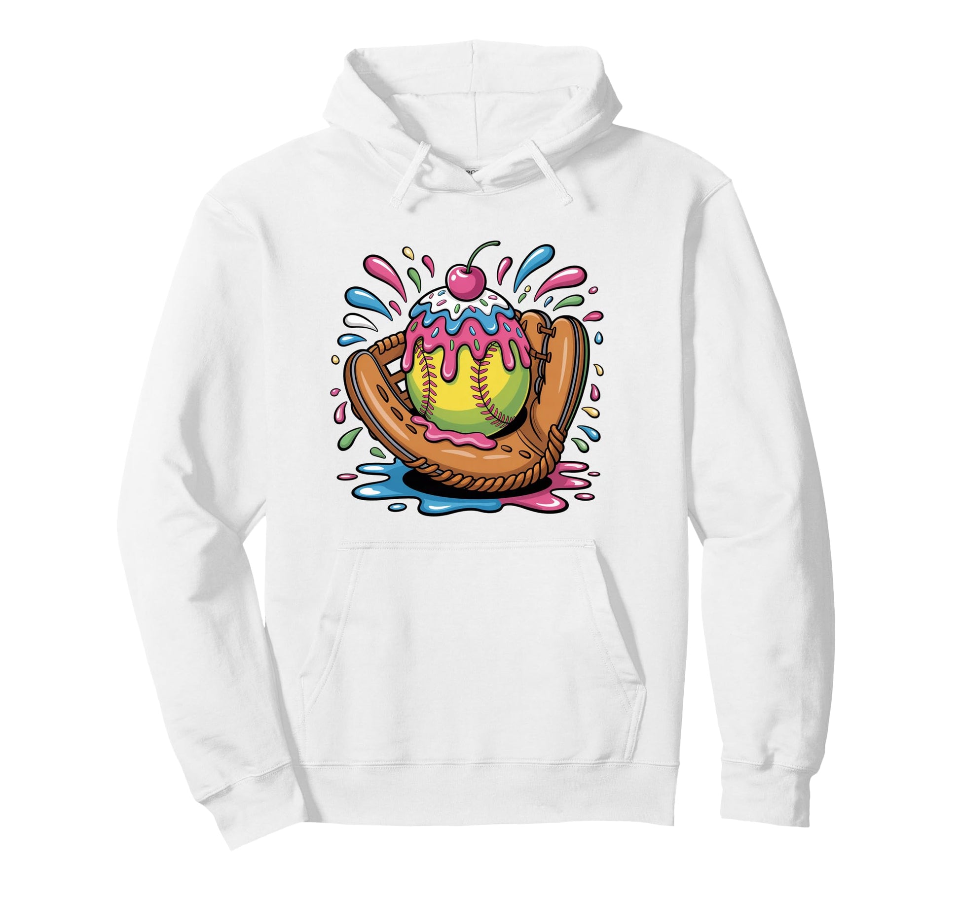Softball Ice Cream Drip Softball Hoodie - Fun Novelty Design for Adults - T-Shirt, Sweatshirt, Hoodie