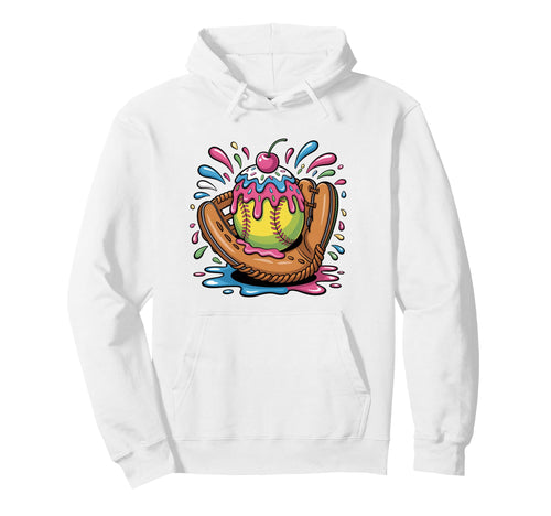 Softball Ice Cream Drip Softball Hoodie - Fun Novelty Design for Adults - T-Shirt, Sweatshirt, Hoodie