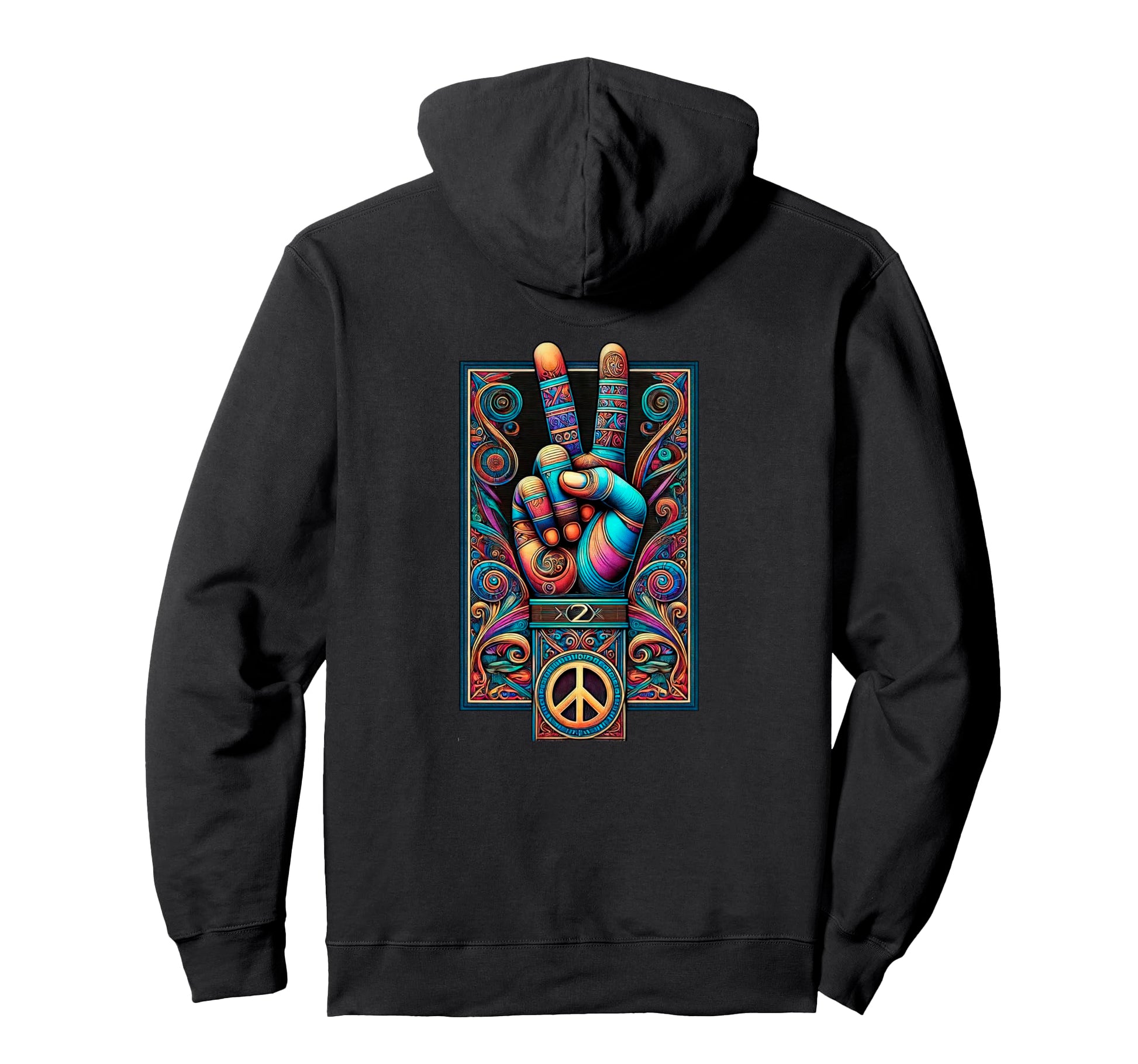 Peace Sign Fingers Vibrant Tattoo Hoodie - Fun Novelty Design for Adults - T-Shirt, Sweatshirt, Hoodie