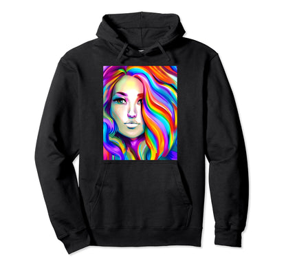 Modern Rainbow Hair Hoodie - Aesthetic Graphic for Adults - T-Shirt, Sweatshirt, Hoodie