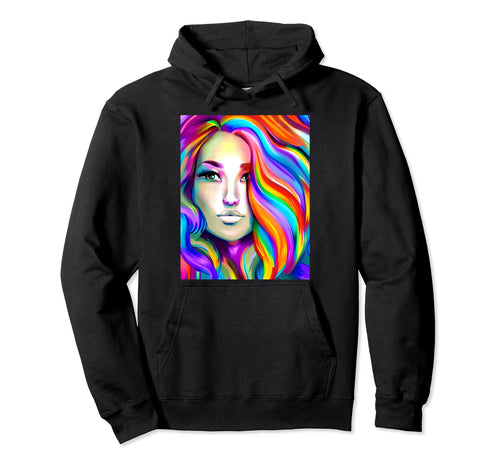 Modern Rainbow Hair Hoodie - Aesthetic Graphic for Adults - T-Shirt, Sweatshirt, Hoodie