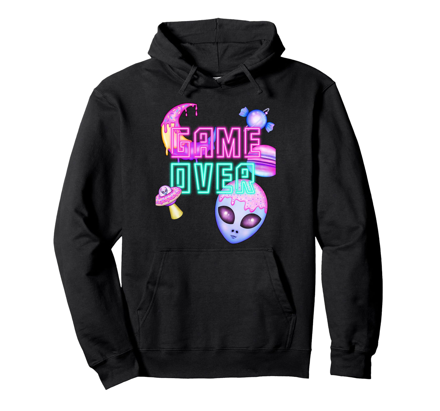 Game Alien Over Donut Galaxy Hoodie - Casual Everyday Wear Men Women - T-Shirt, Sweatshirt, Hoodie
