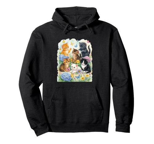 Kitten 90S Cats Boho Floral Cat Hoodie - Casual Everyday Wear Unisex - T-Shirt, Sweatshirt, Hoodie