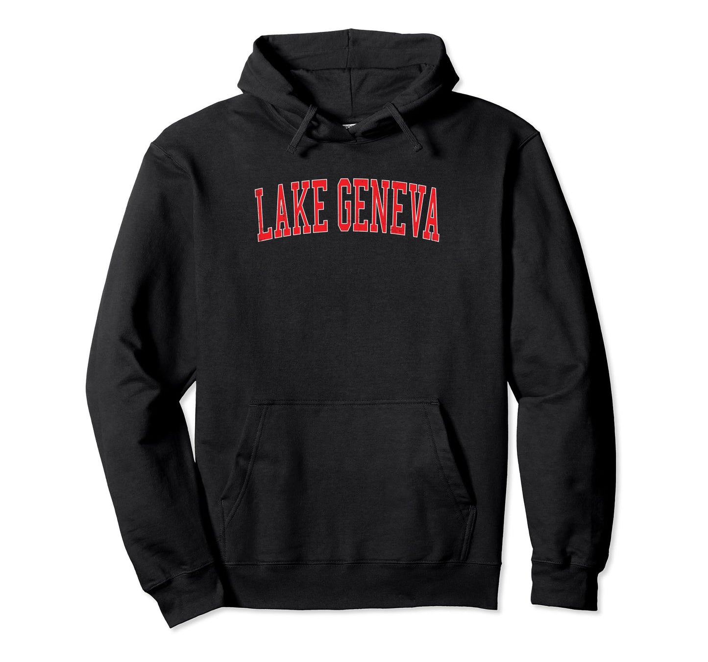Lake Geneva Distressed Red Varsity Hoodie - Unique Graphic for Adults - T-Shirt, Sweatshirt, Hoodie