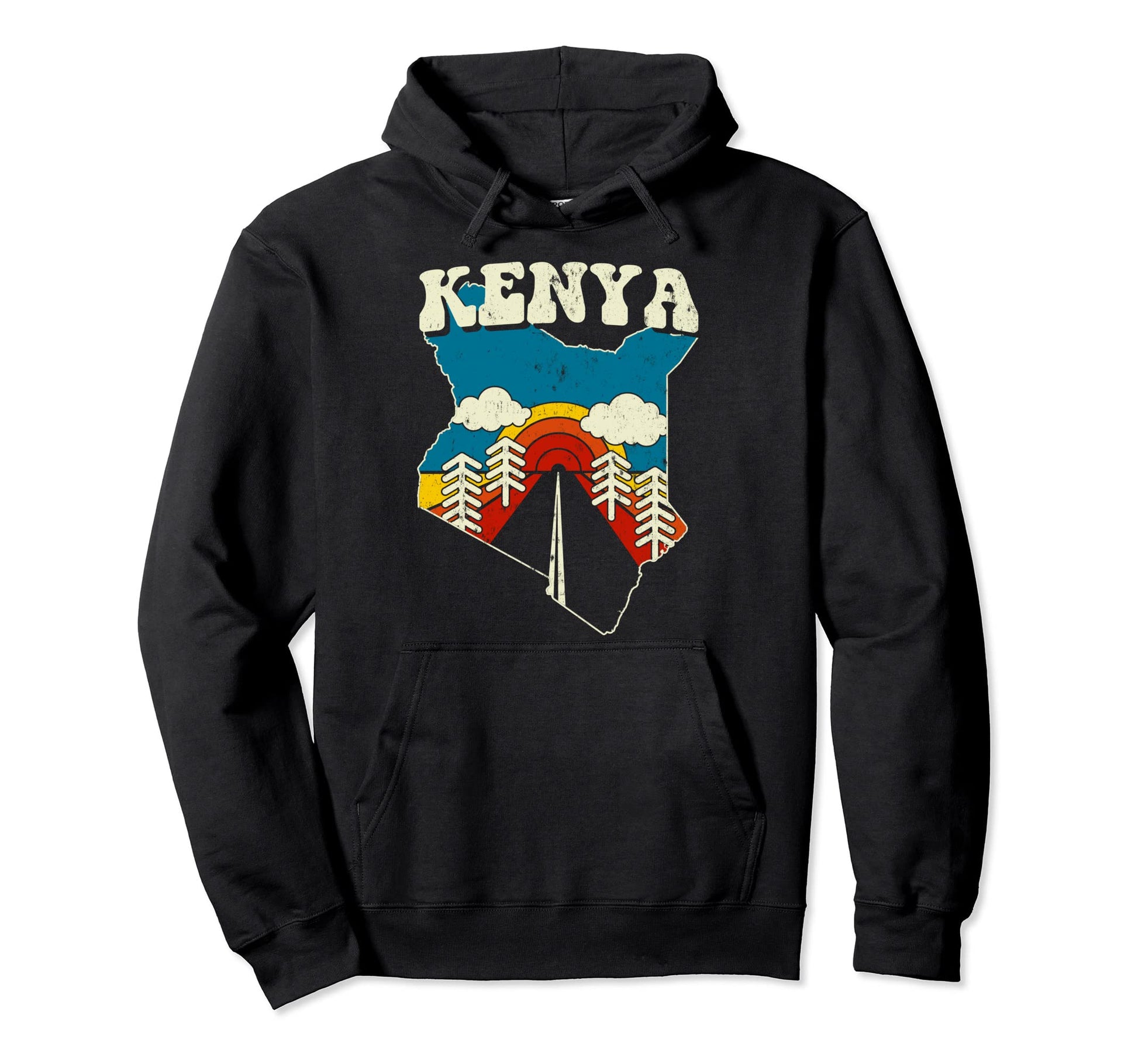 Kenya Kenyan Country Rainbow 70S Map Hoodie - Minimalist Print Unisex - T-Shirt, Sweatshirt, Hoodie