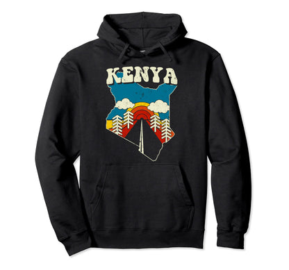 Kenya Kenyan Country Rainbow 70S Map Hoodie - Minimalist Print Unisex - T-Shirt, Sweatshirt, Hoodie
