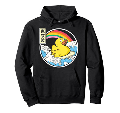 Surfing Rubber Duck Japanese Waves Hoodie - Unique Graphic Men Women - T-Shirt, Sweatshirt, Hoodie