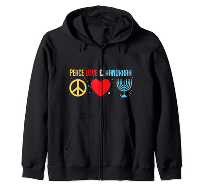 Peace Love And Hanukkah Menorah Hoodie - Aesthetic Graphic for Adults - T-Shirt, Sweatshirt, Hoodie