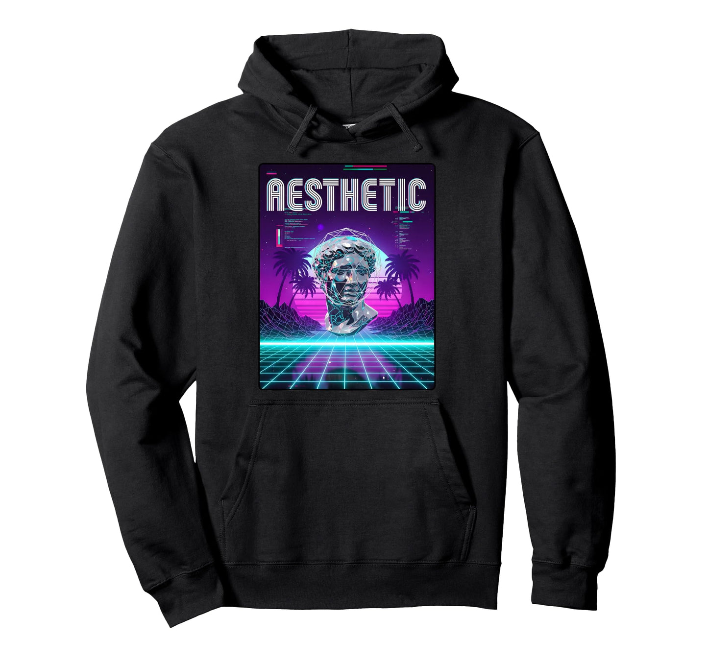 Vaporwave Aesthetic Bust Grid Palm Tree Hoodie - Aesthetic Graphic Unisex - T-Shirt, Sweatshirt, Hoodie