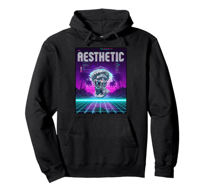 Vaporwave Aesthetic Bust Grid Palm Tree Hoodie - Aesthetic Graphic Unisex - T-Shirt, Sweatshirt, Hoodie