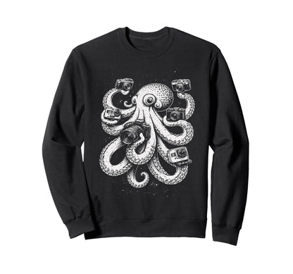 Octopus Photographer Camera Art Sweatshirt - Minimalist Print Unisex - T-Shirt, Sweatshirt, Hoodie