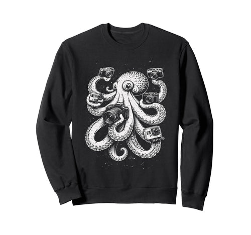 Octopus Photographer Camera Art Sweatshirt - Minimalist Print Unisex - T-Shirt, Sweatshirt, Hoodie