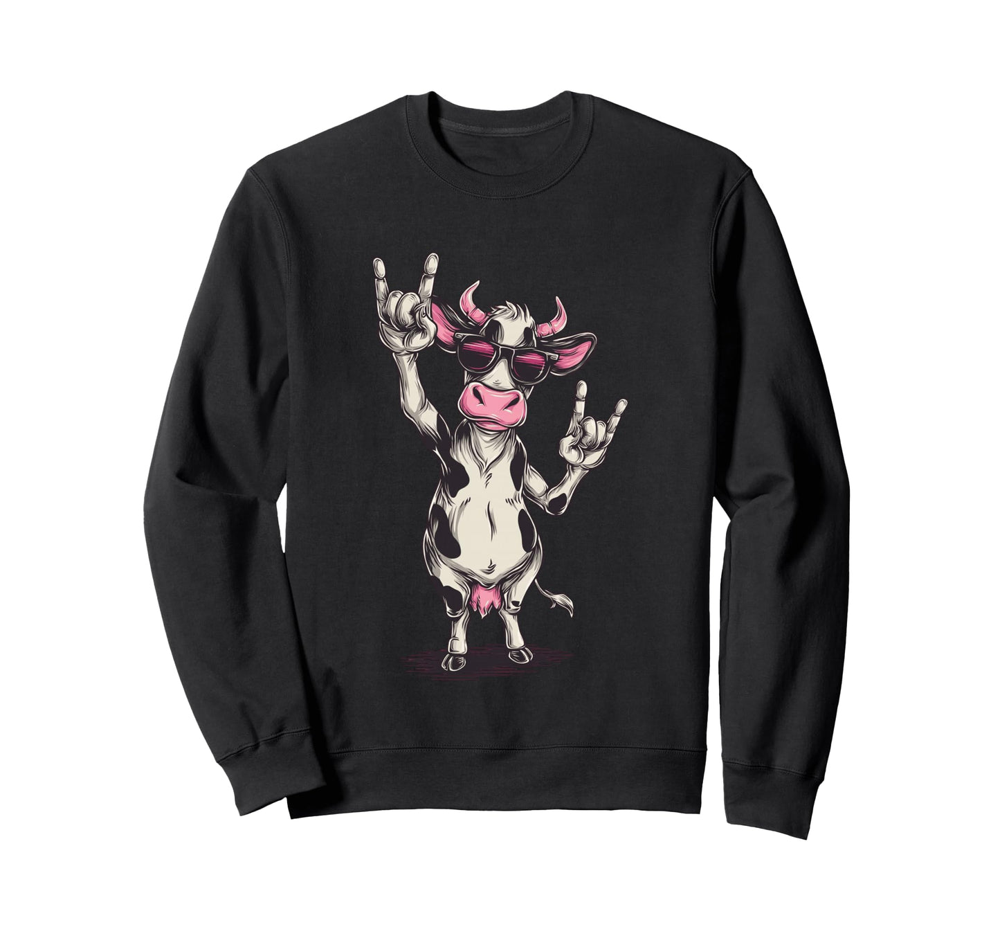 Cow Sunglasses Double Rock Signs Sweatshirt - Fun Novelty Design Unisex - T-Shirt, Sweatshirt, Hoodie