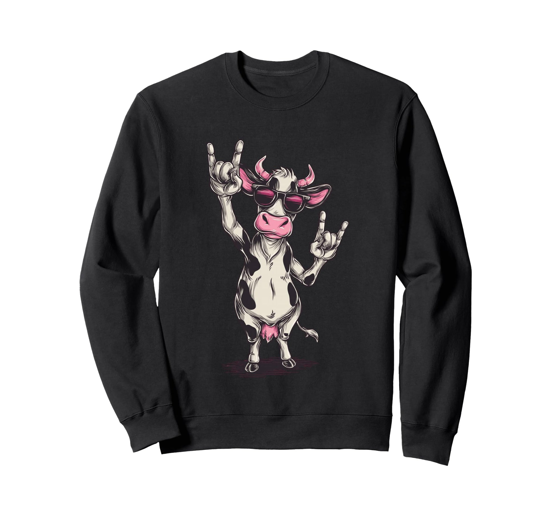 Cow Sunglasses Double Rock Signs Sweatshirt - Fun Novelty Design Unisex - T-Shirt, Sweatshirt, Hoodie