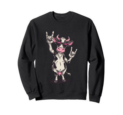 Cow Sunglasses Double Rock Signs Sweatshirt - Fun Novelty Design Unisex - T-Shirt, Sweatshirt, Hoodie