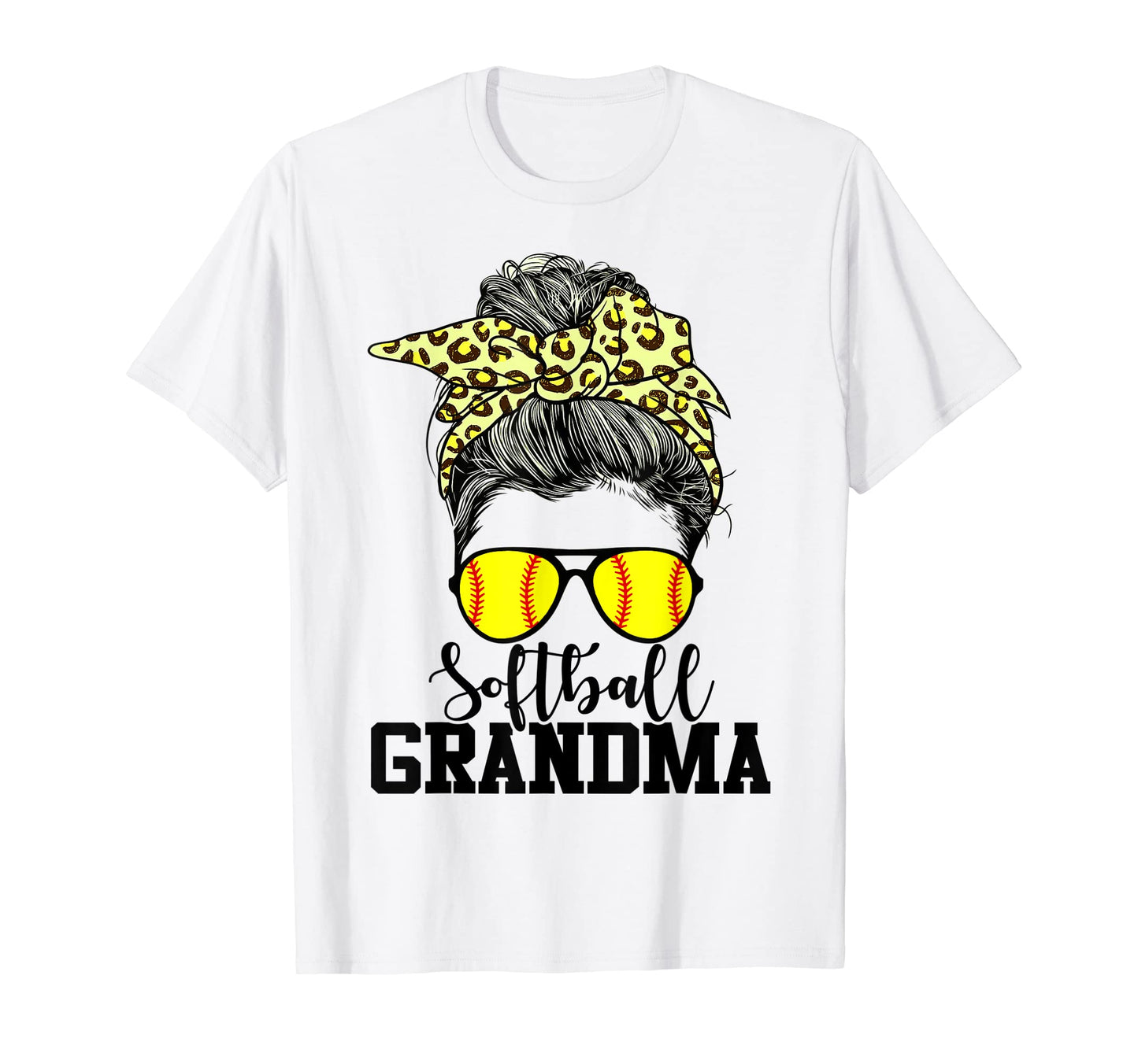 Softball Grandma Messy Bun Leopard T-Shirt - Custom Art Print for Adults - T-Shirt, Sweatshirt, Hoodie