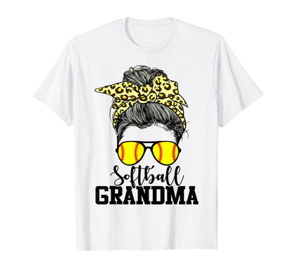 Softball Grandma Messy Bun Leopard T-Shirt - Custom Art Print for Adults - T-Shirt, Sweatshirt, Hoodie