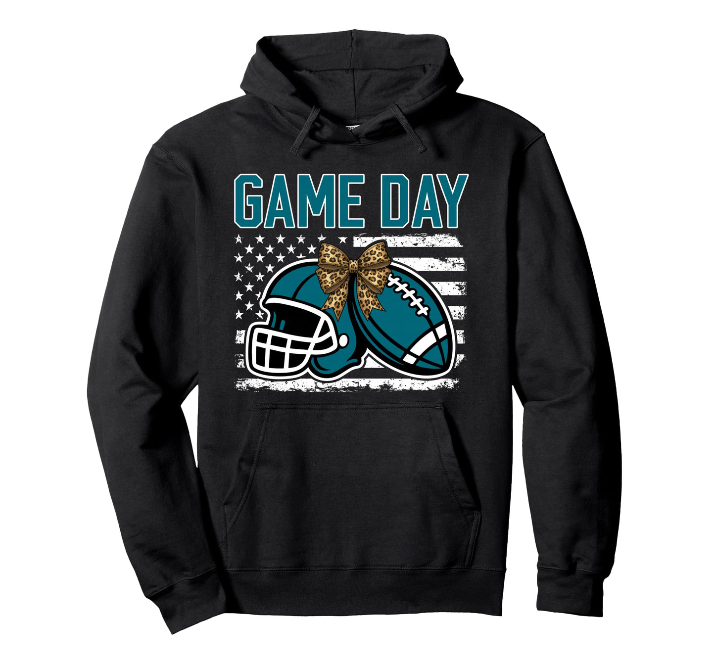 Game Day Football Bow Teal Mom Mama Hoodie - Unique Graphic Unisex - T-Shirt, Sweatshirt, Hoodie