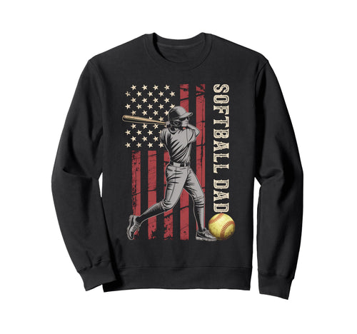 Softball Dad American Us Flag Patriotic Sweatshirt - Trendy Graphic Unisex - T-Shirt, Sweatshirt, Hoodie
