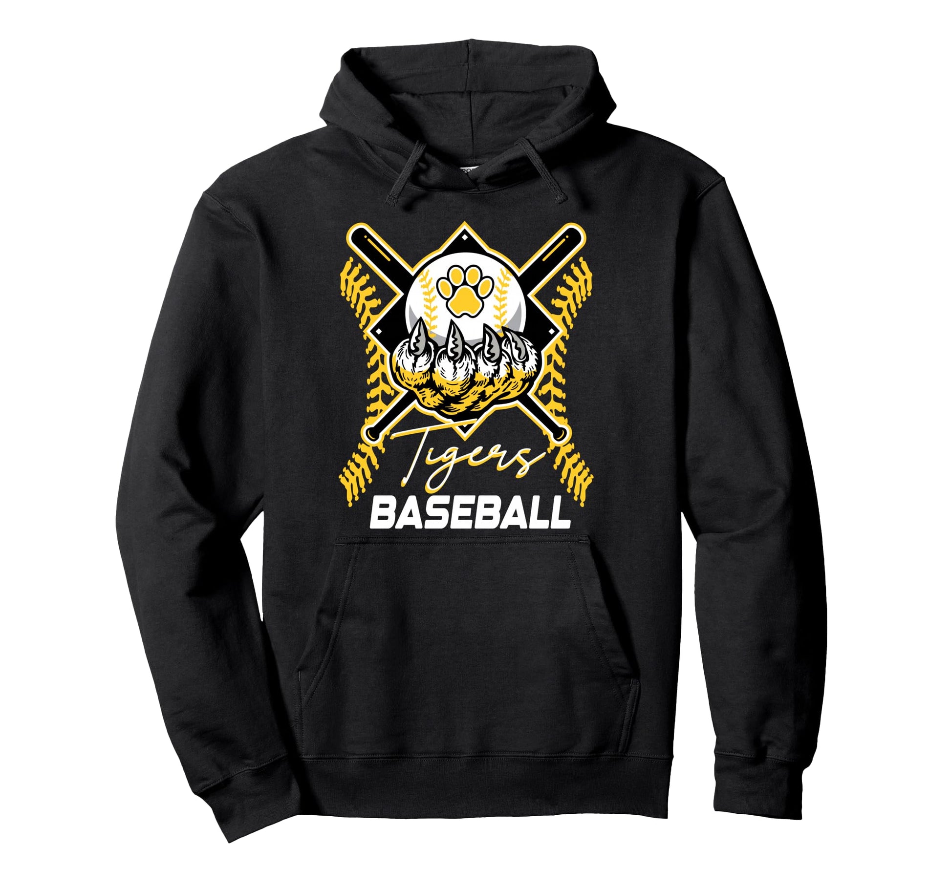 Tigers Baseball Mom Game Day Paw Yellow Hoodie - Streetwear Style Unisex - T-Shirt, Sweatshirt, Hoodie