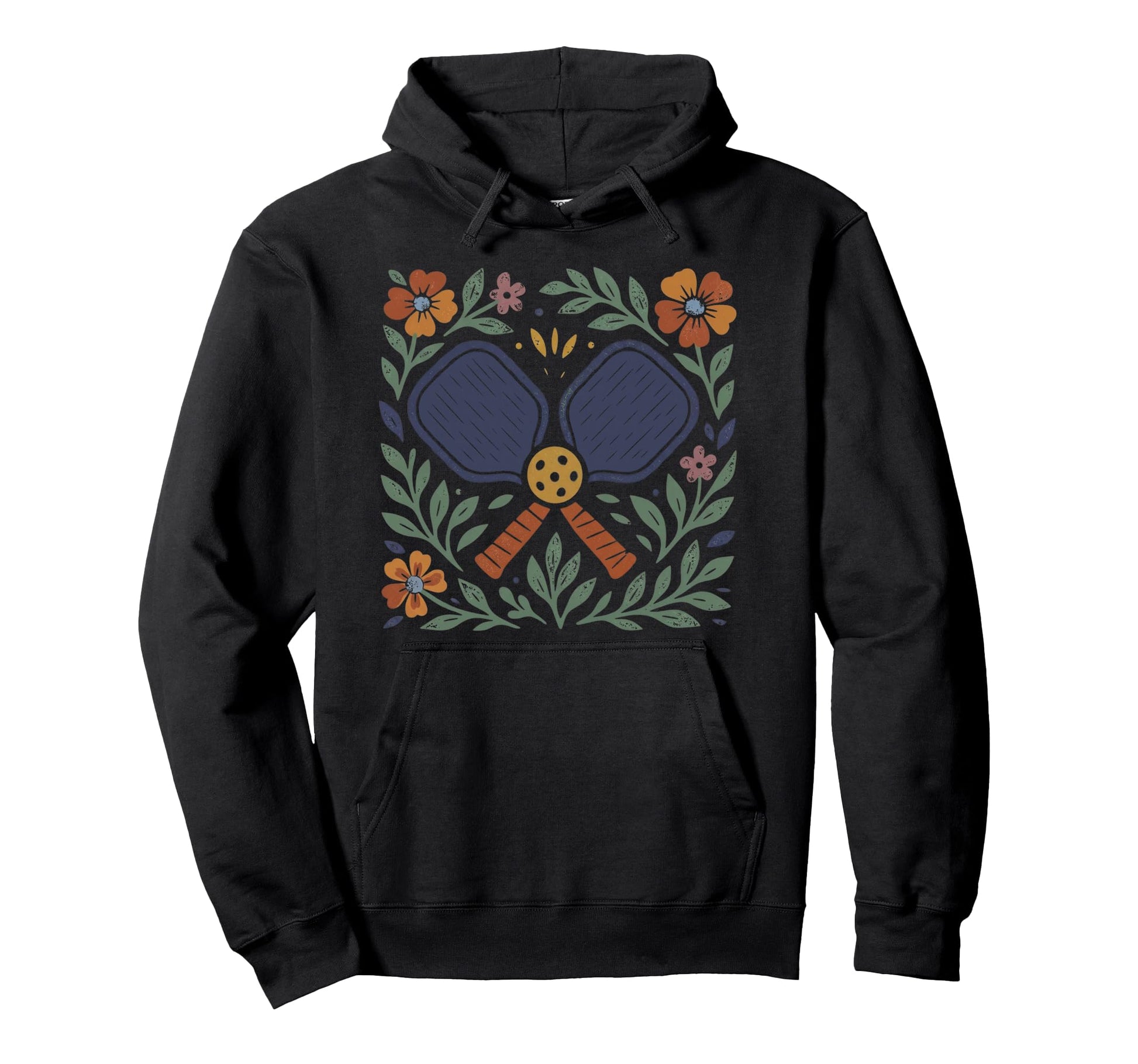 Boho Folk Art Pickleball Pickleballer Floral Hoodie - Unique Graphic Unisex - T-Shirt, Sweatshirt, Hoodie